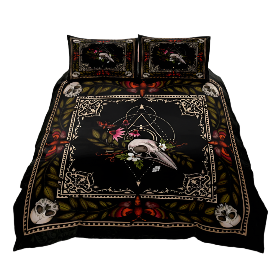 bohemian goth Skeleton Crow Skull Bedding Set