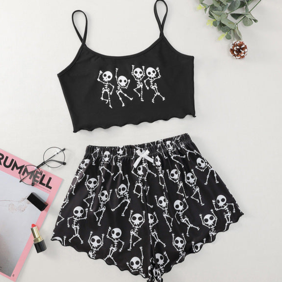 Skeleton Goth Pajamas Set Short Sleeves