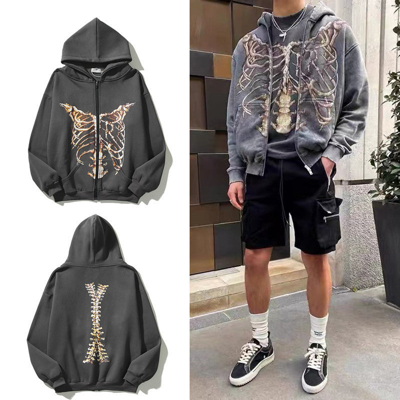 Skeleton Hooded Cardigan Sweatshirt for Men