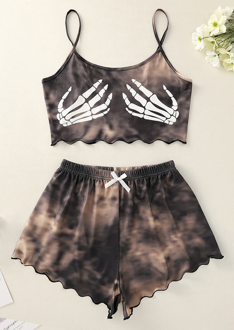 womens Skeleton Two Piece Pajama Set