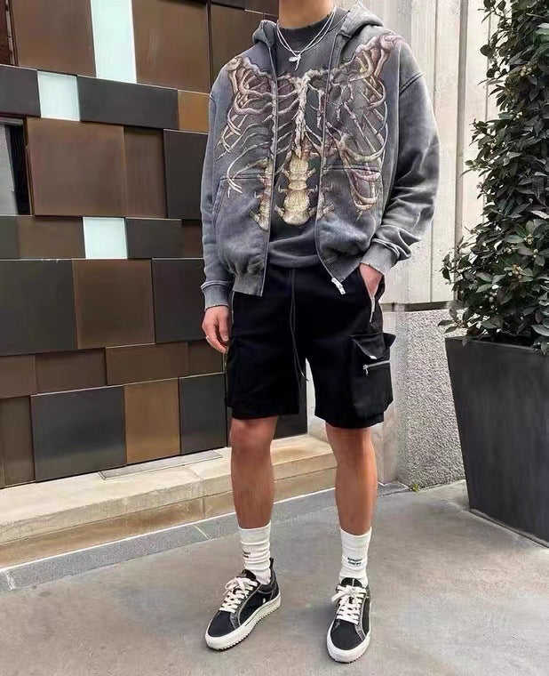 Skeleton Zip-Up Cardigan Sweatshirt for Men