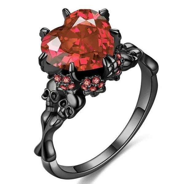 Skull Black Zircon Heart Ring Women