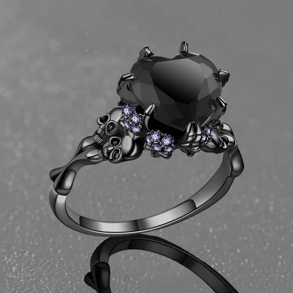 Skull Black Zircon Heart Ring for Women