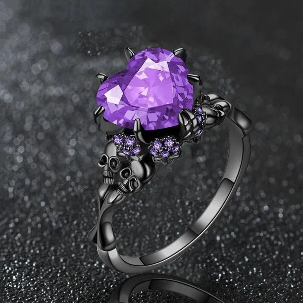 Skull Black Zircon Heart Ring for Women