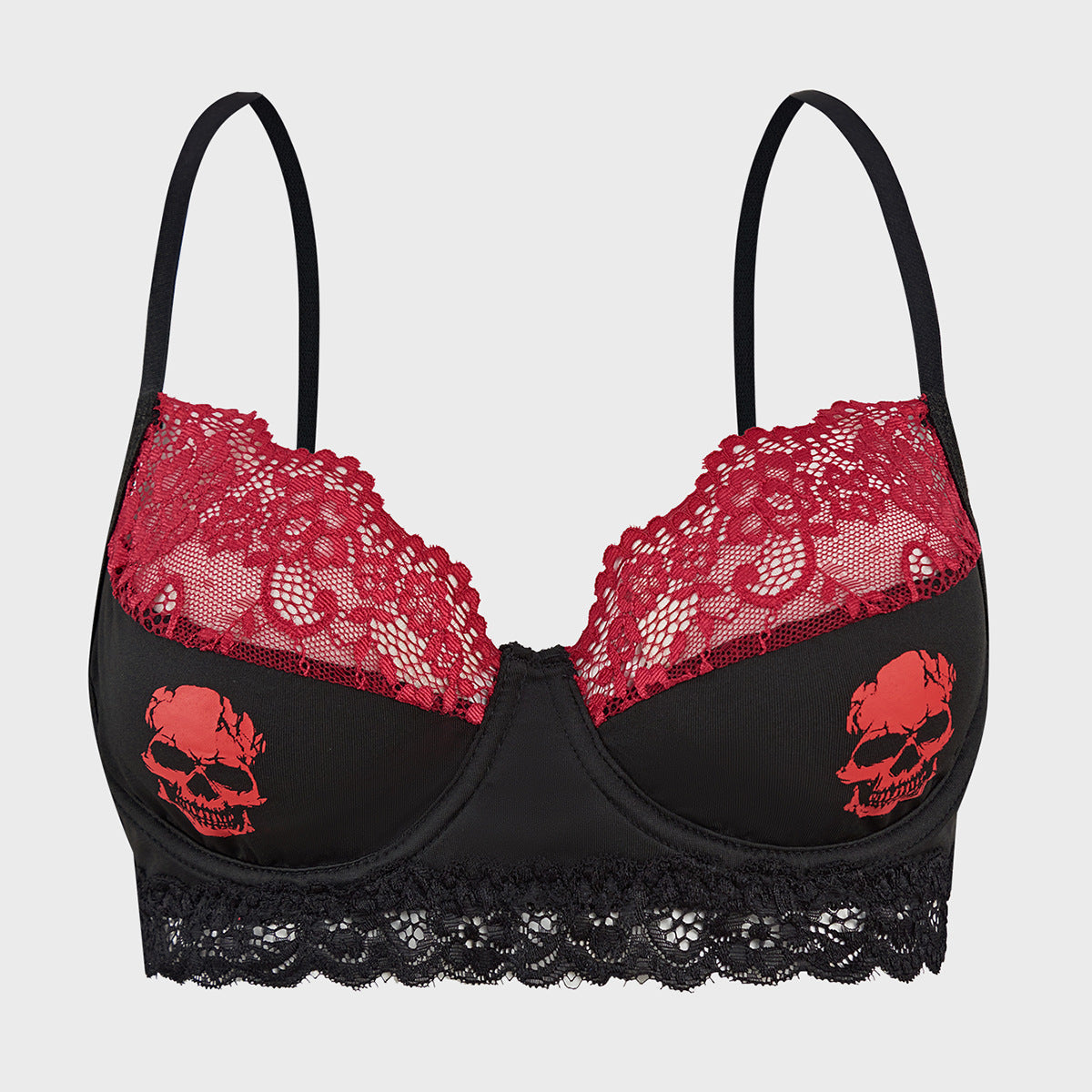 Skull Bra Push Up Black Red