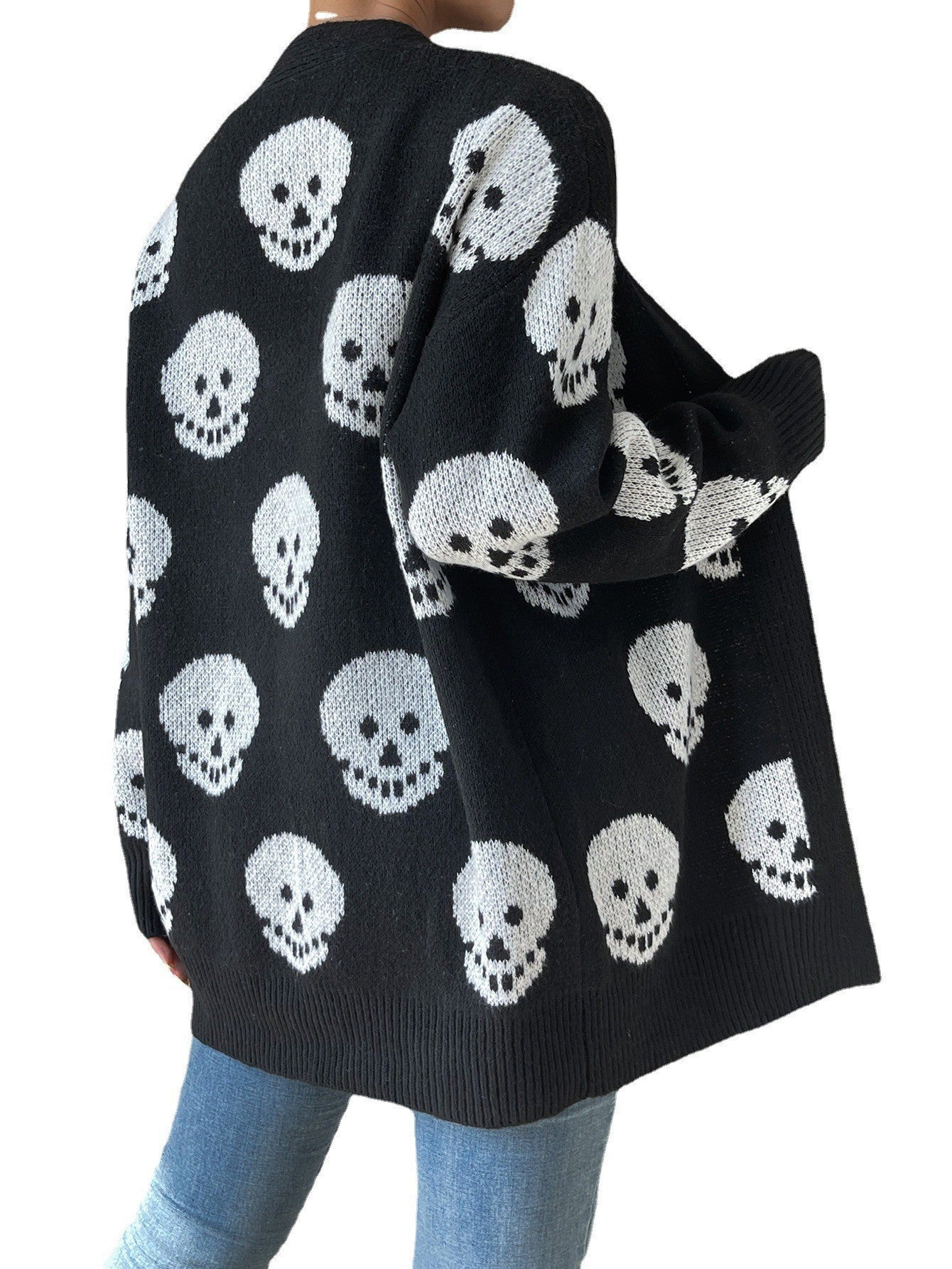 Skull Cardigan Knitted Sweater Womens