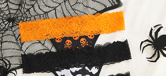 Skull Crossbones Panty Orange Lace