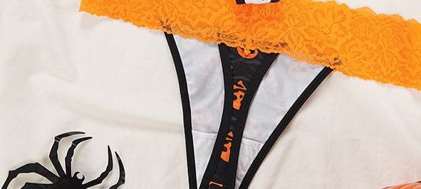 Skull Crossbones slip Panty Orange Lace