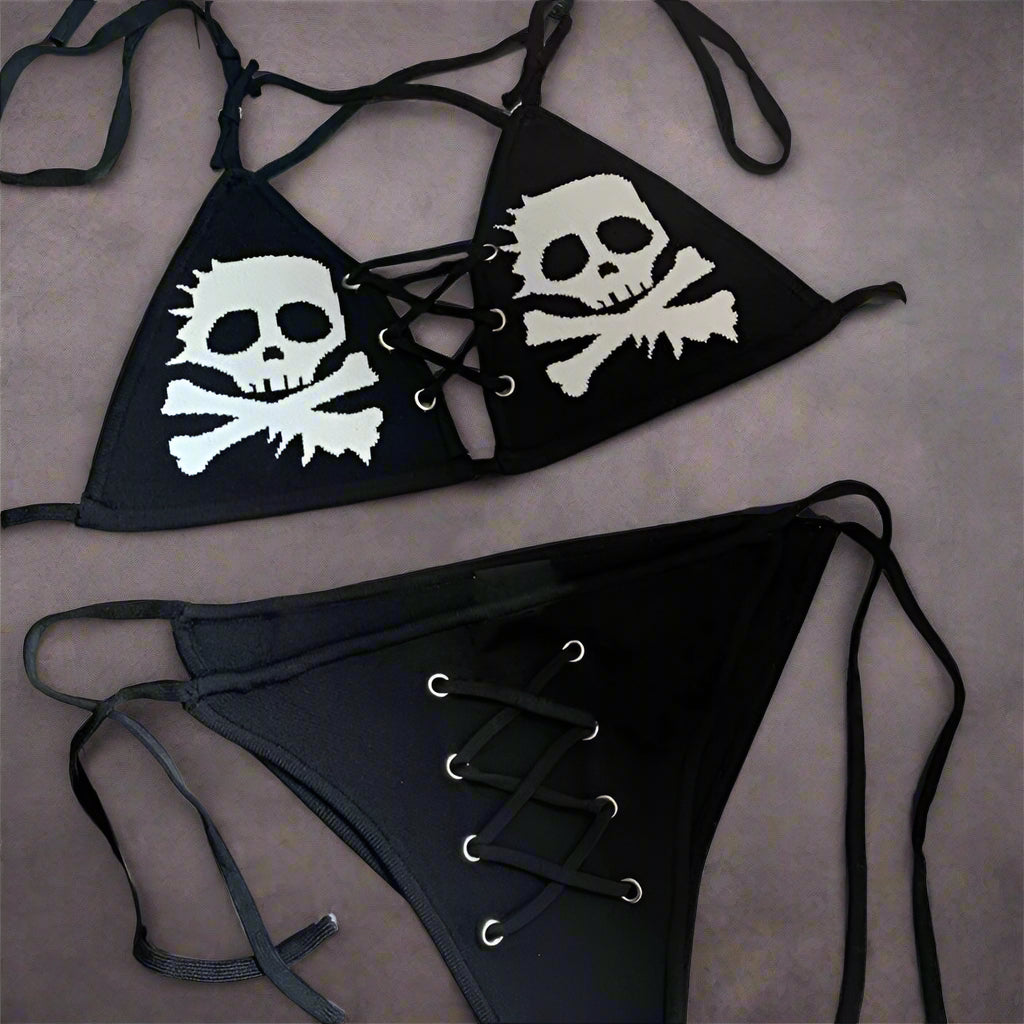 Skull Goth Triangle Bikini Set