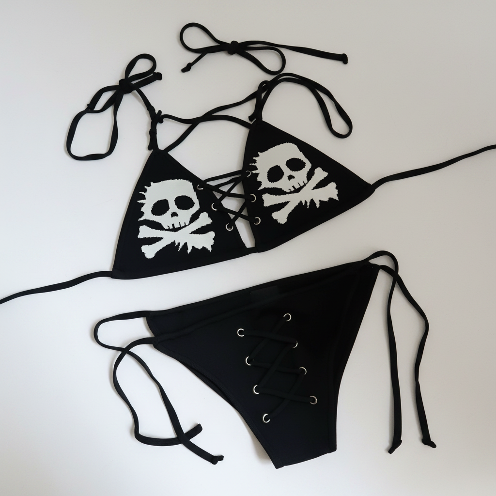 Skull Goth Triangle Bikini Set