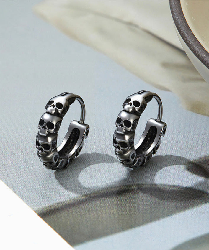 Small Skull Hoop Earrings Stainless Steel