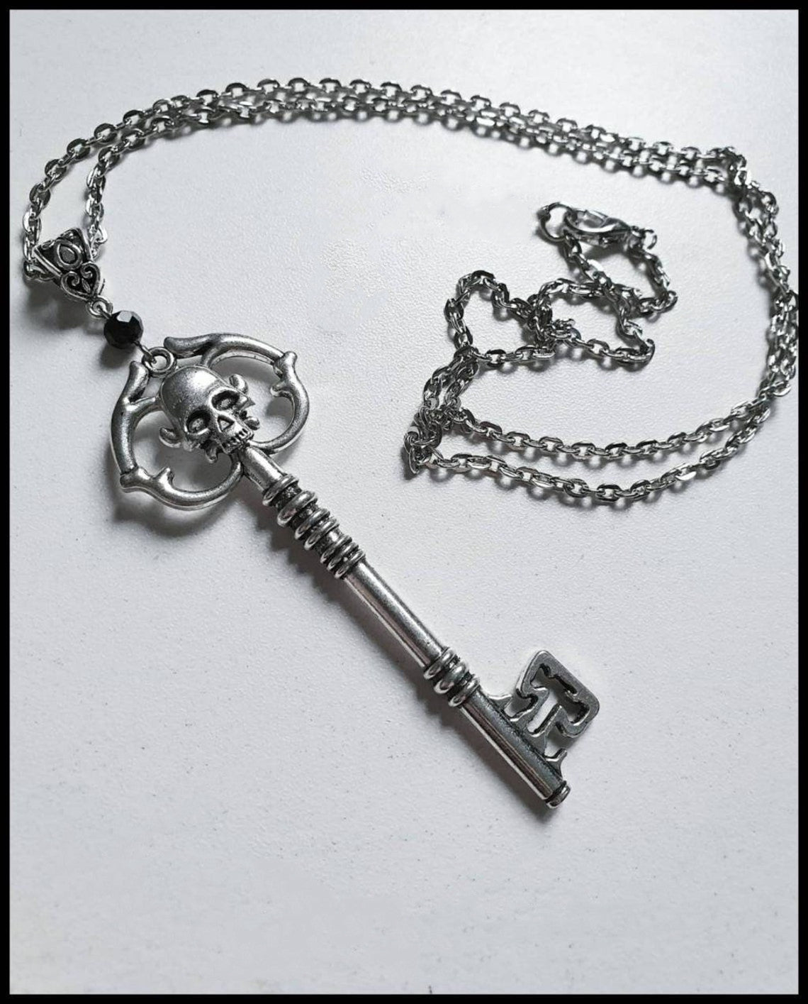 Skull Key Necklace Goth Metal Steel
