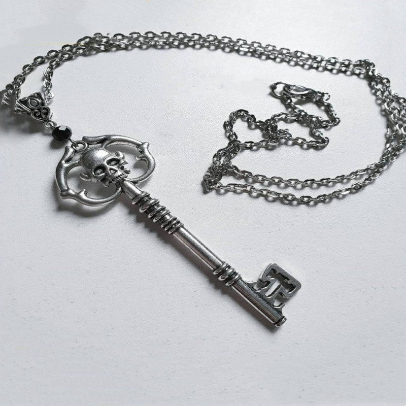 Skull Key Necklace Goth Metal Steel
