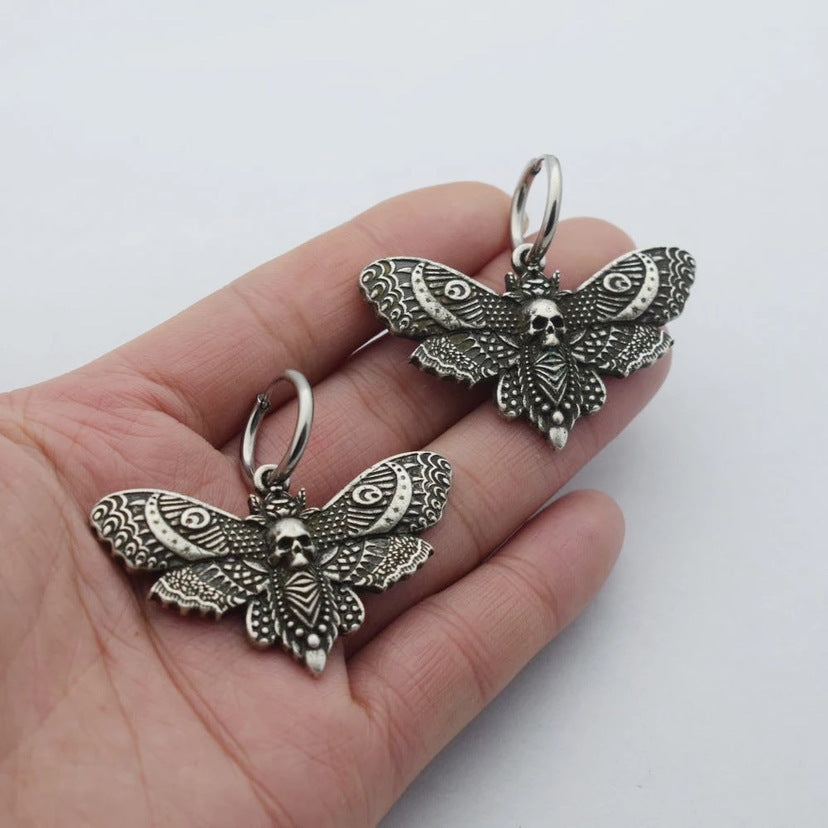 Goth Skull Moth Earrings