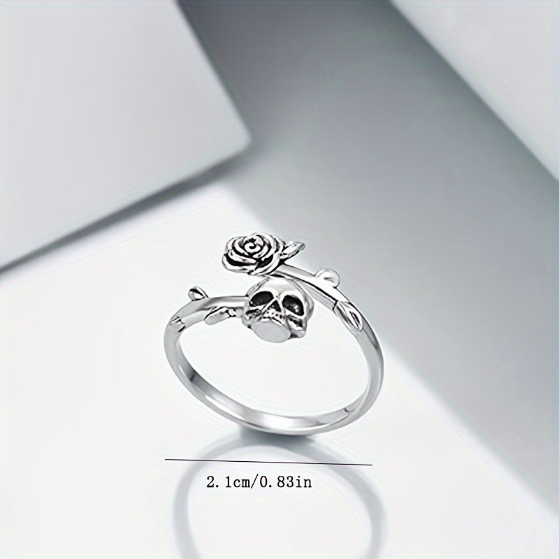 Goth Skull Rose Ring for Women