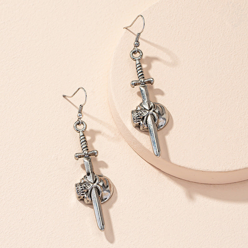 Skull Sword Earrings Womens