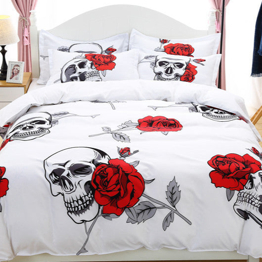 Skull White Quilt Cover Set