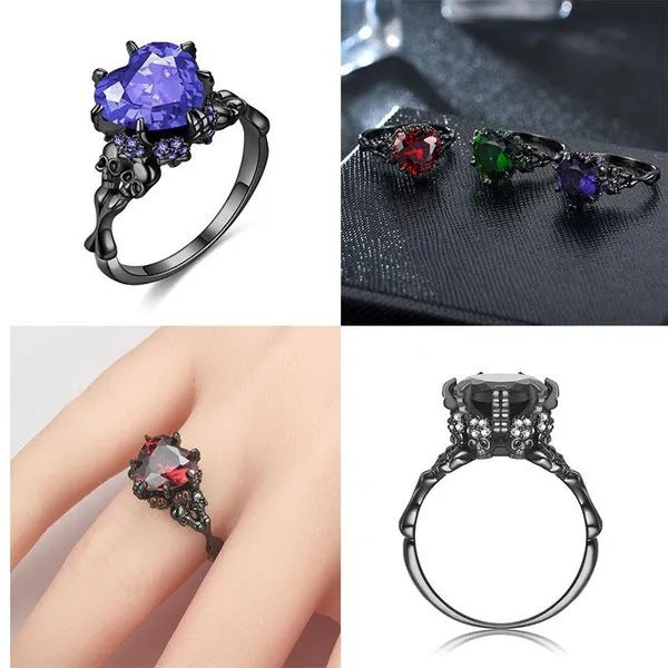 Skull Black Zircon Heart Ring for Women