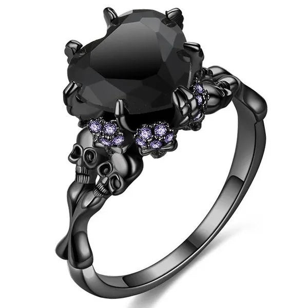 Skull Black Zircon Heart Ring for Women