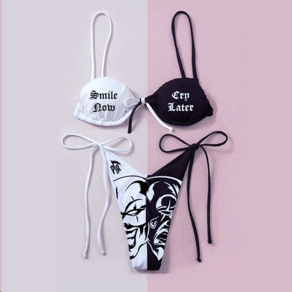Smile Now Cry Later Gothic Bikini Swimsuit white women jokers