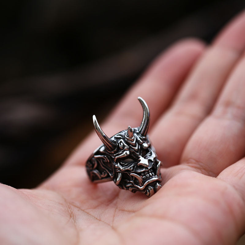 Stainless Steel Oni Mask Ring demon