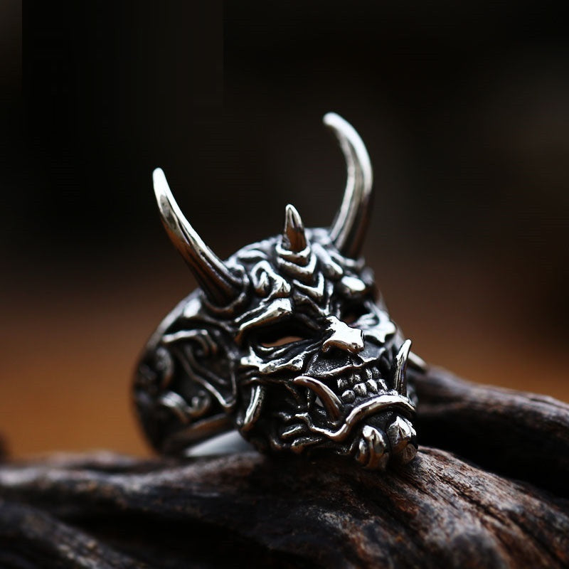 Stainless Steel Oni Mask Ring