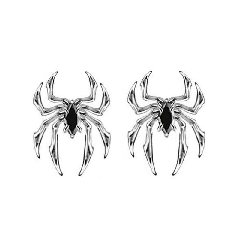 Silver Steel Spider Stud Earrings