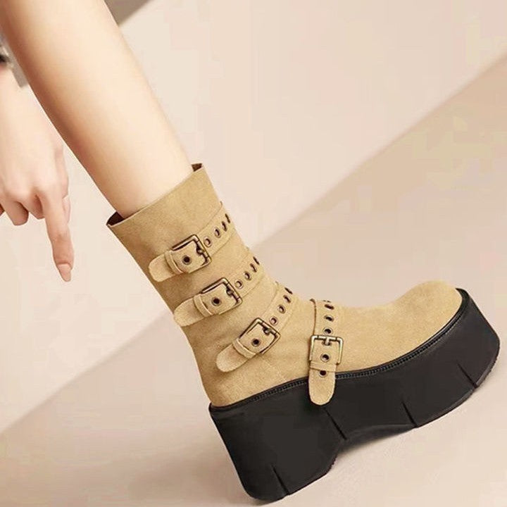 Suede Gothic Wedge Boots Womens