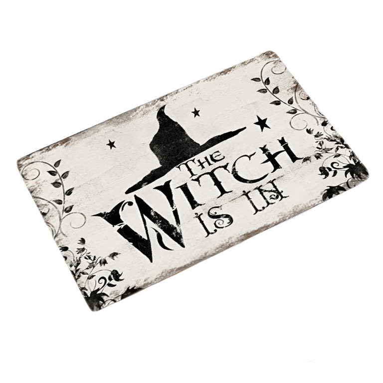 white "The Witch Is In" Bathroom Mat