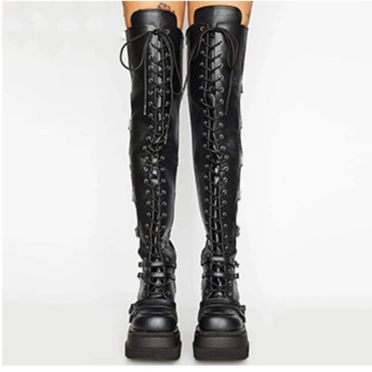 Thigh High Lace Up Boots Womens