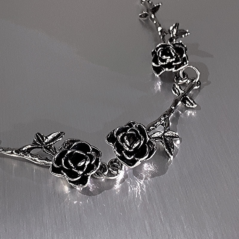 steel Thorn Rose Necklace Womens