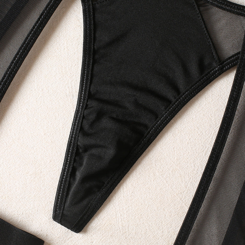 Transparent Black Mesh Lingerie Set Womens