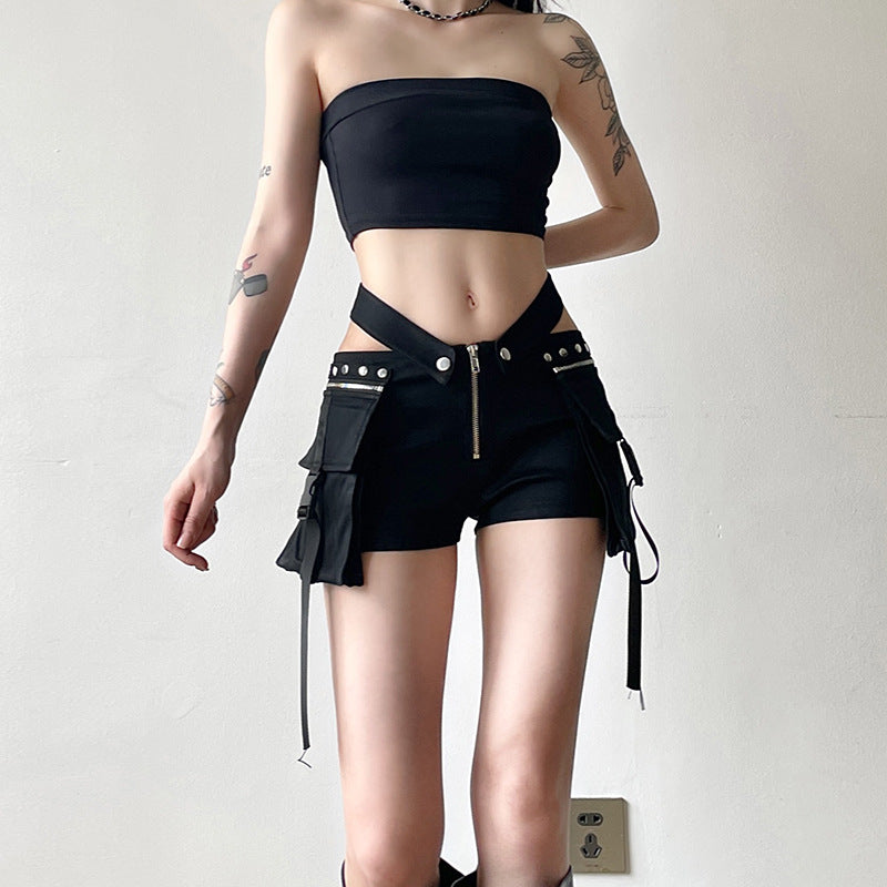 V-Cut Waist Shorts with Large Pockets
