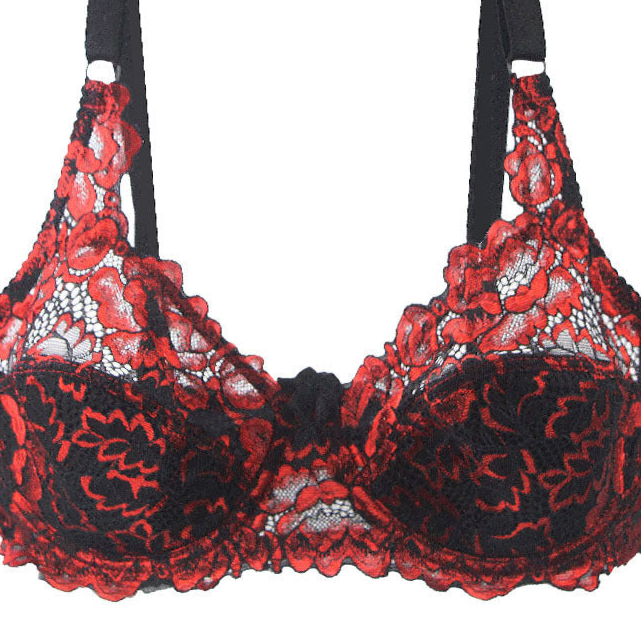 Vampire Bra Black Red Floral Lace