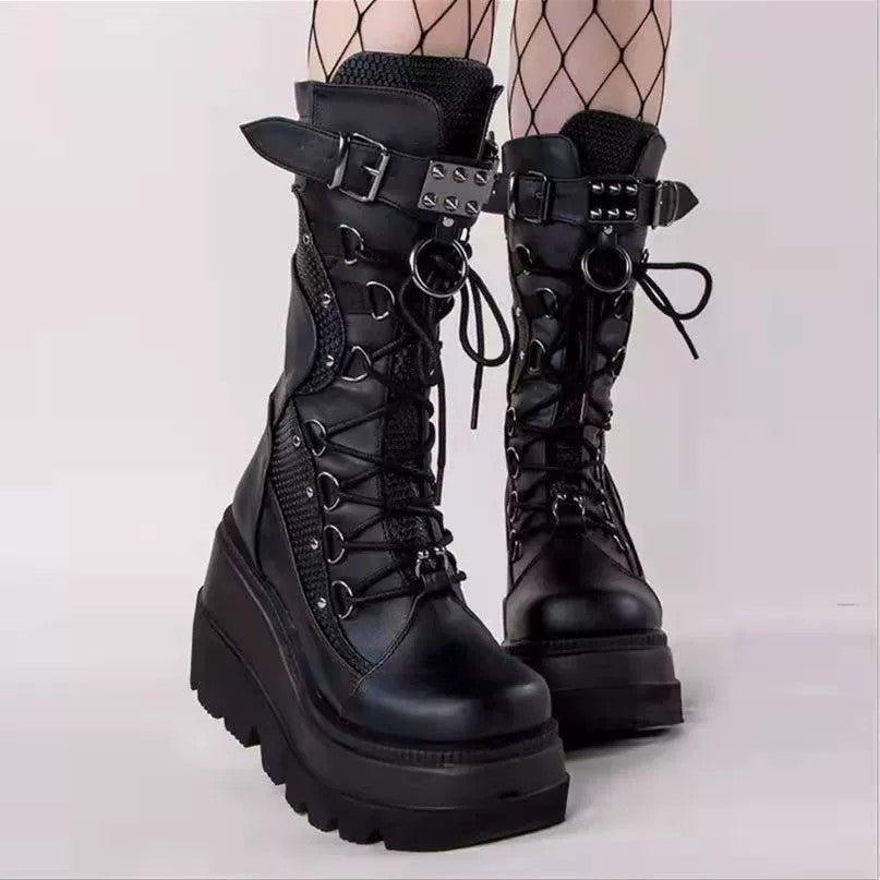 Womens White Goth Platform Boots