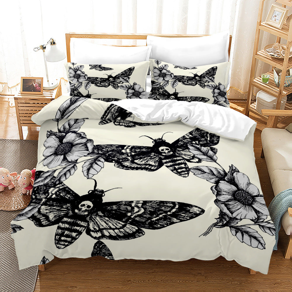 White Goth Skull Butterfly Bed Set