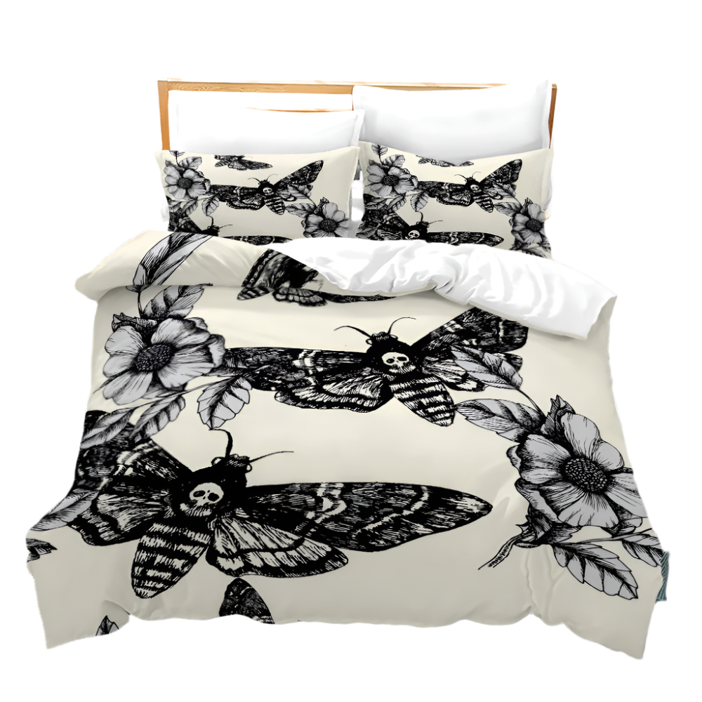 gothic White Goth Skull Butterfly Bed Set
