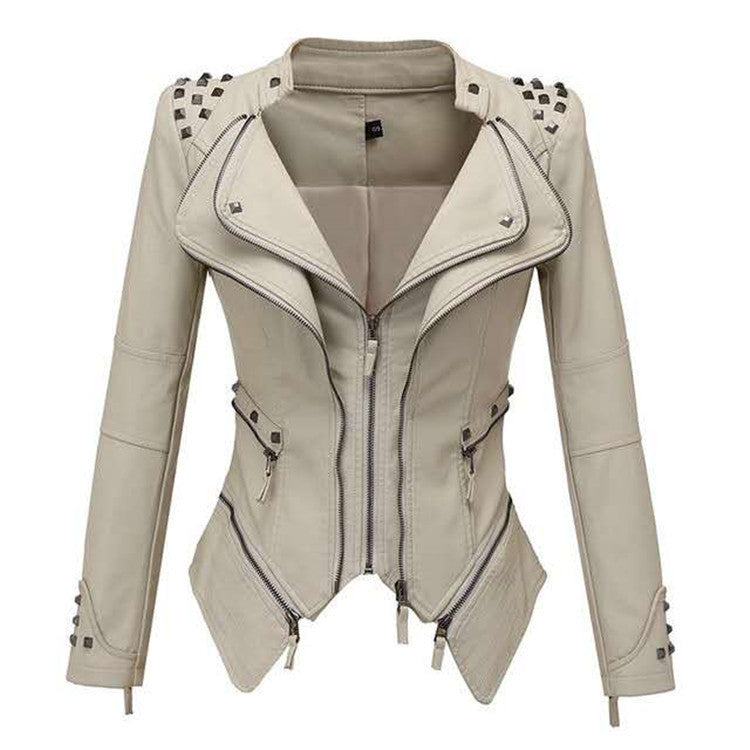 Gothic white Leather Jacket Womens