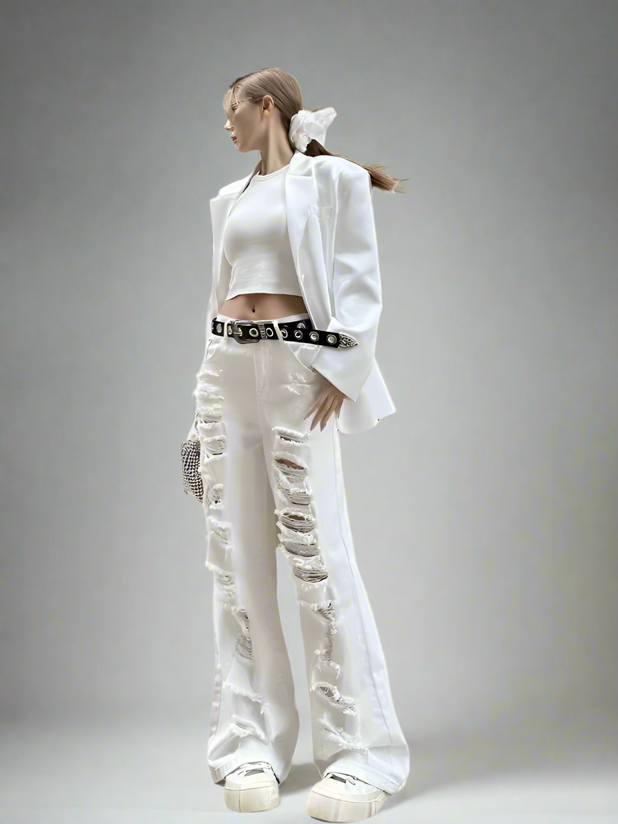 White Ripped Oversized Jean