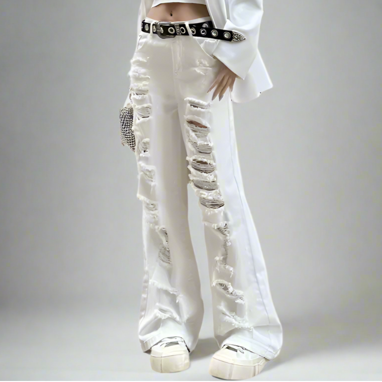 White Ripped Oversized Jeans