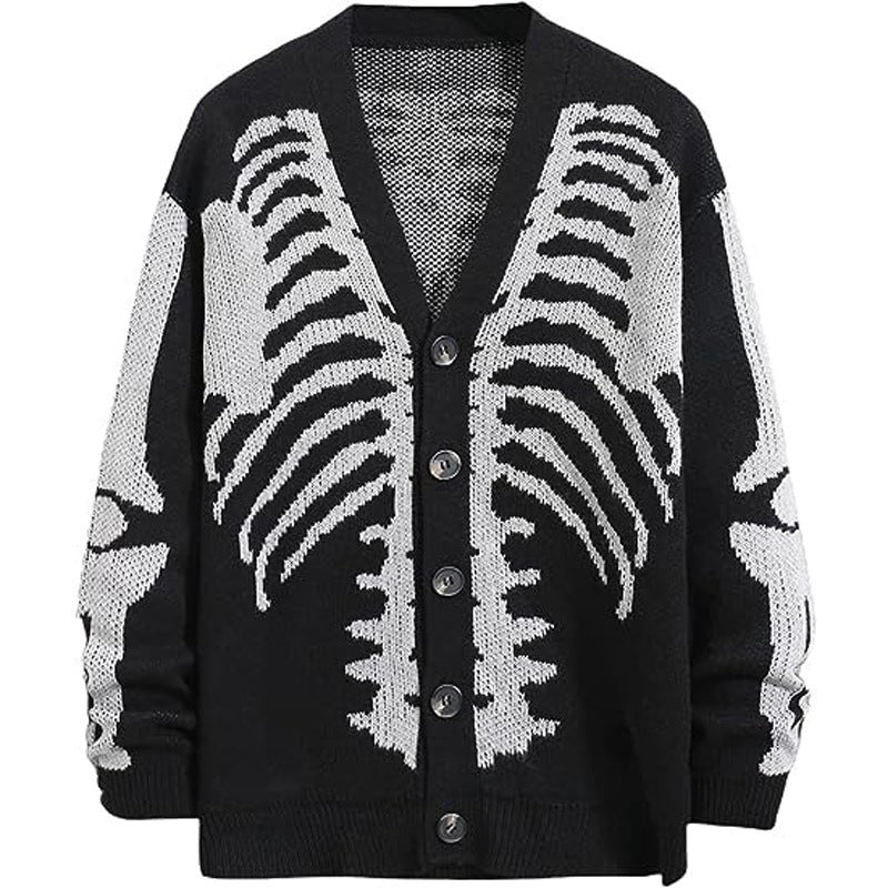 White Skeleton Cardigan Sweater Black