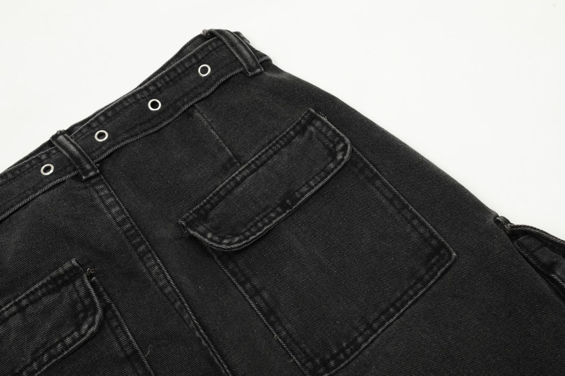 with pockets Wide Cargo Jeans for Men black