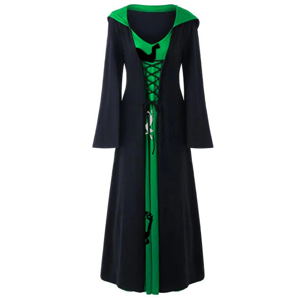 green Witchy Hooded Long Dress