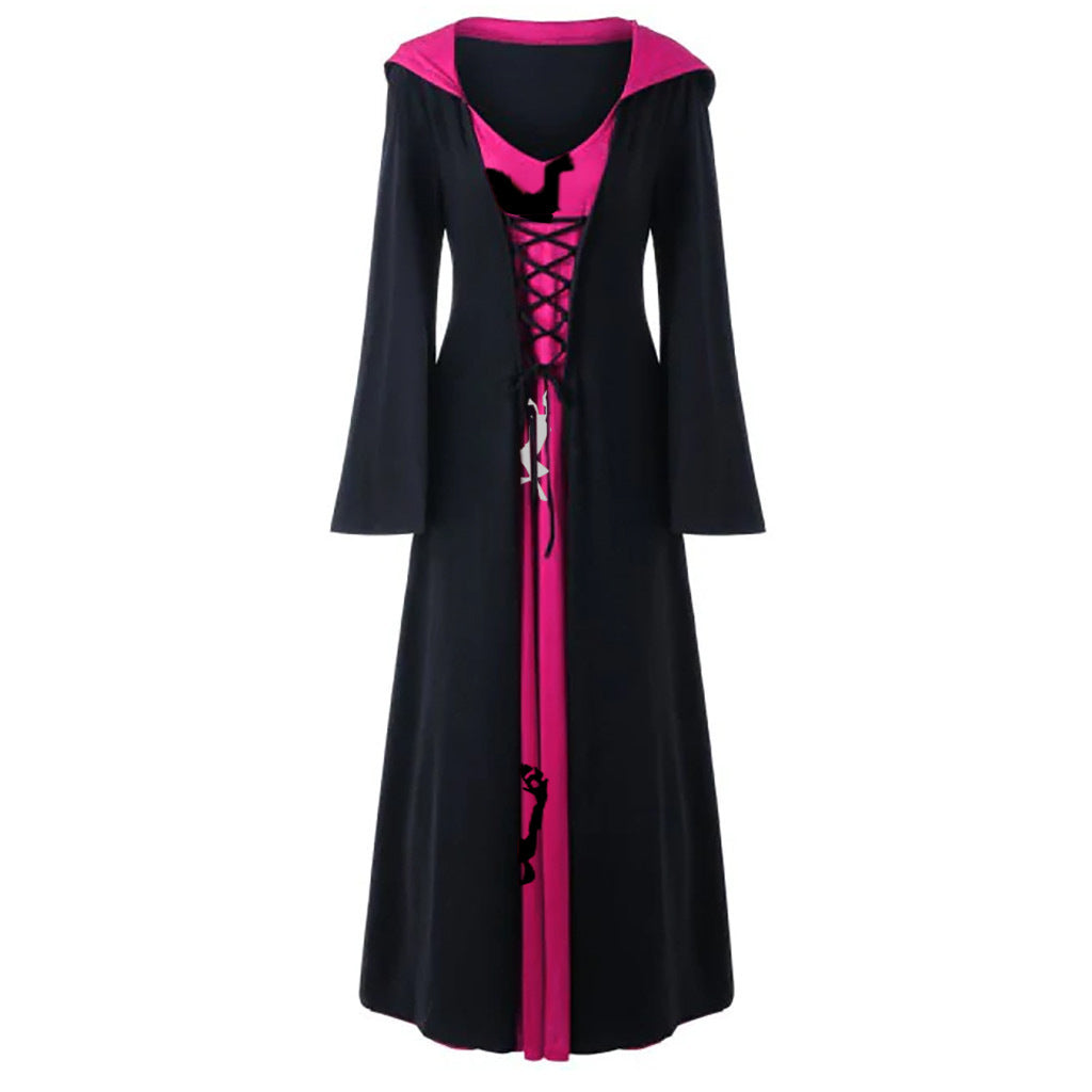 Witchy Hooded Long Dress hot pink