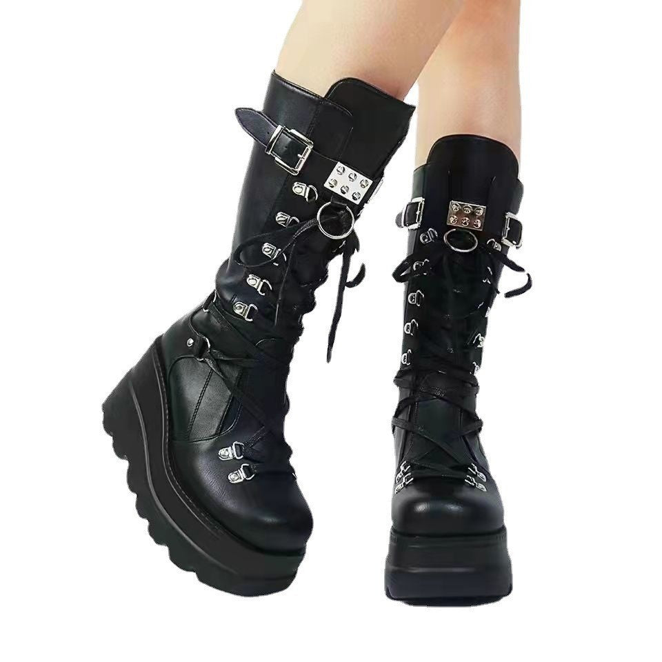 Women Gothic Boots Black Vegan Leather