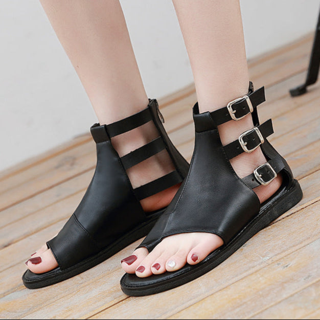 Womens Alternative Black Leather Sandals