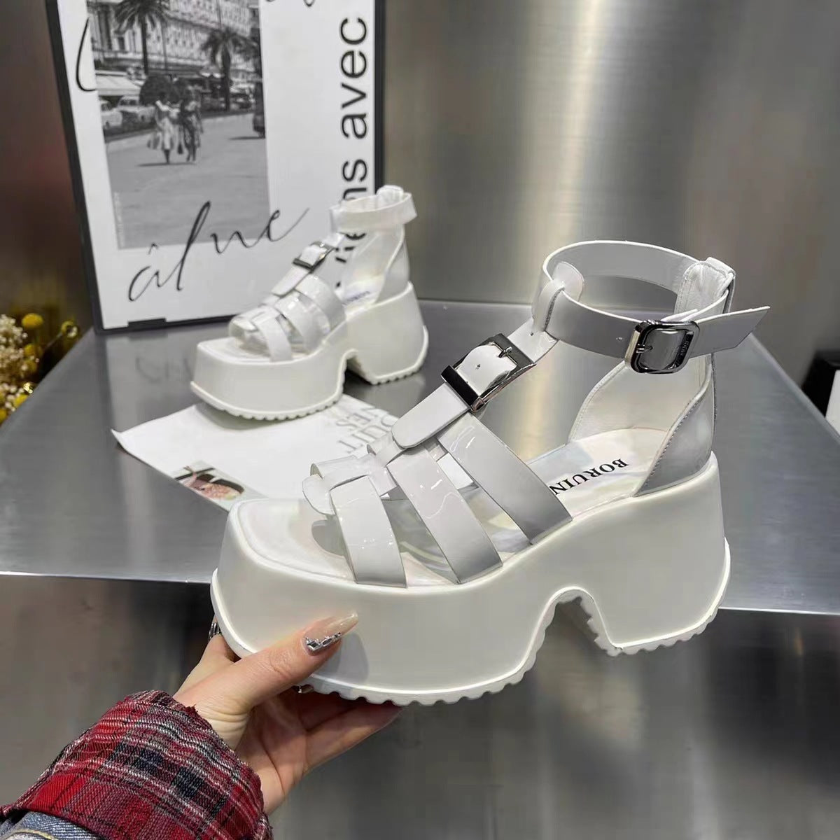 white Womens Alternative Platform Sandals