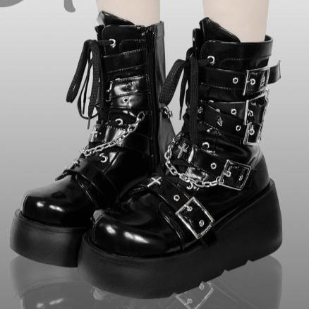 Womens Goth Boots with Cross