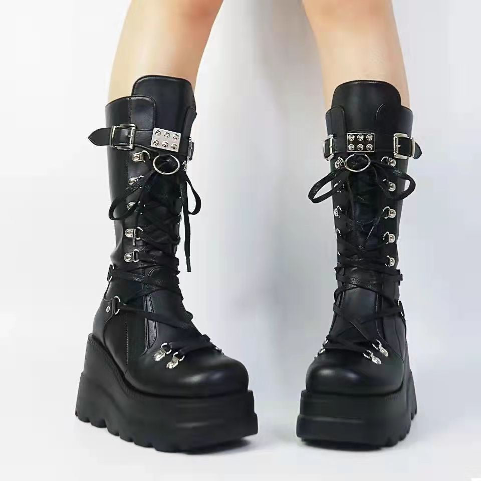 Womens Gothic Boots Black Vegan Leather