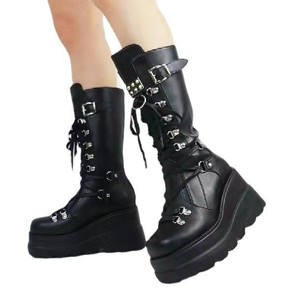 Womens Gothic Boots Black Vegan Leather punk